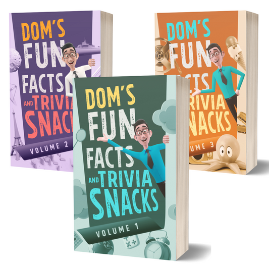 All three volumes of Dom’s Fun Facts and Trivia Snacks by Dom Testa